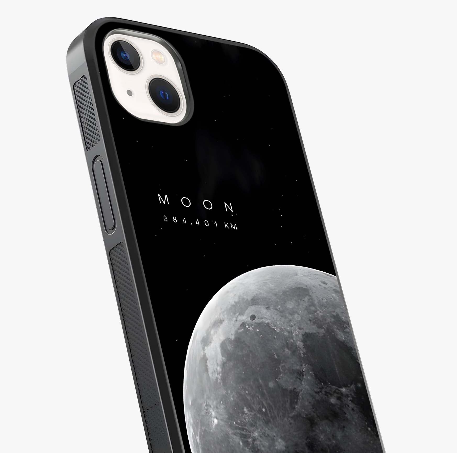 Cosmic Moon Glow Glass Case captured at a warm angle highlighting gloss, texture and premium glass finish.