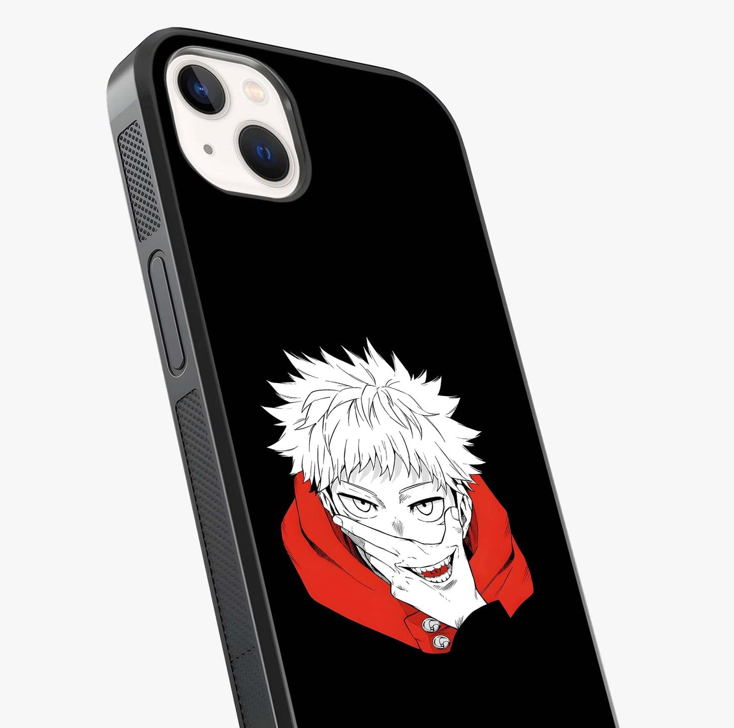 Crimson Chaos Smile Glass Case captured at a warm angle highlighting gloss, texture and premium glass finish.