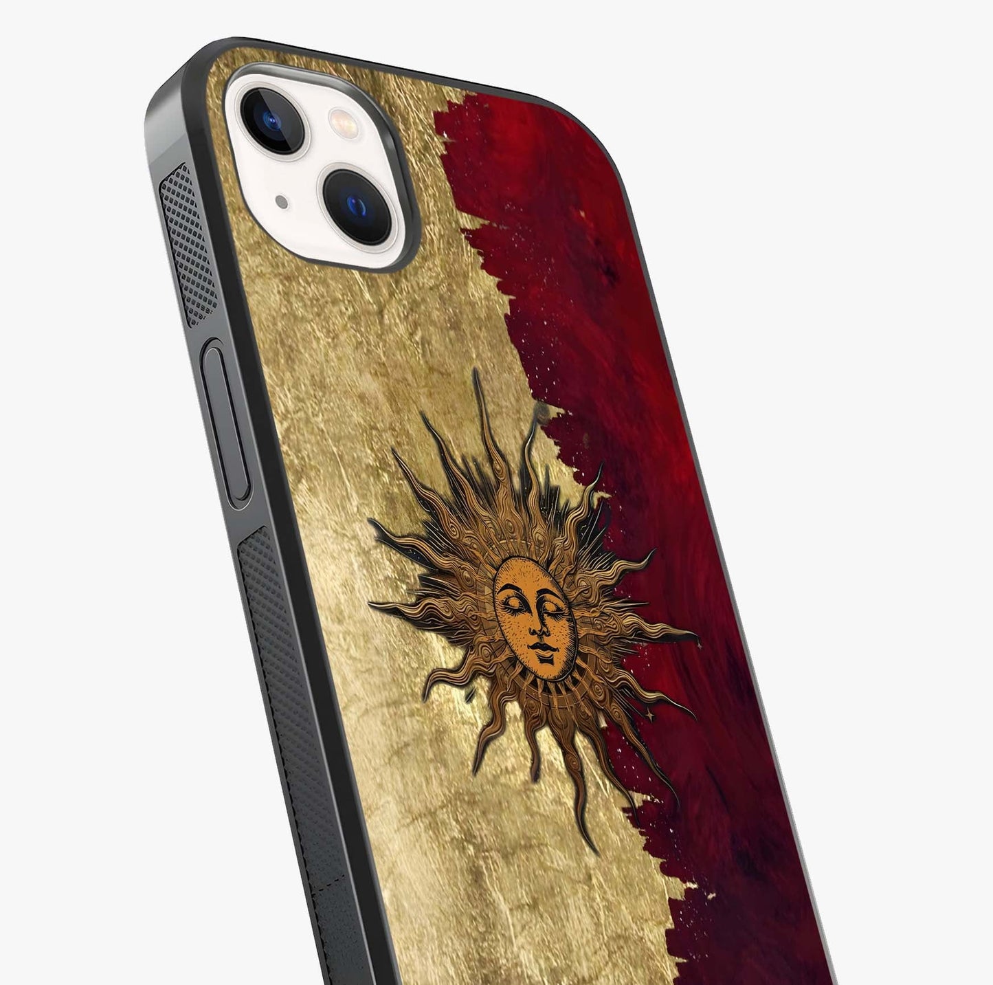 Crimson Sun Majesty Glass Case captured at a warm angle highlighting gloss, texture and premium glass finish.