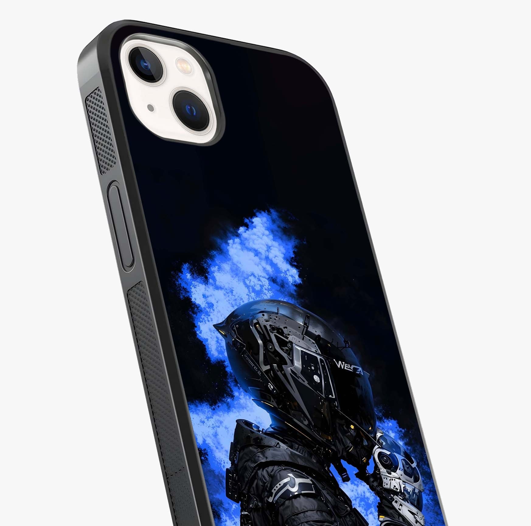 Cyber Sentinel Protocol Glass Case captured at a warm angle highlighting gloss, texture and premium glass finish.