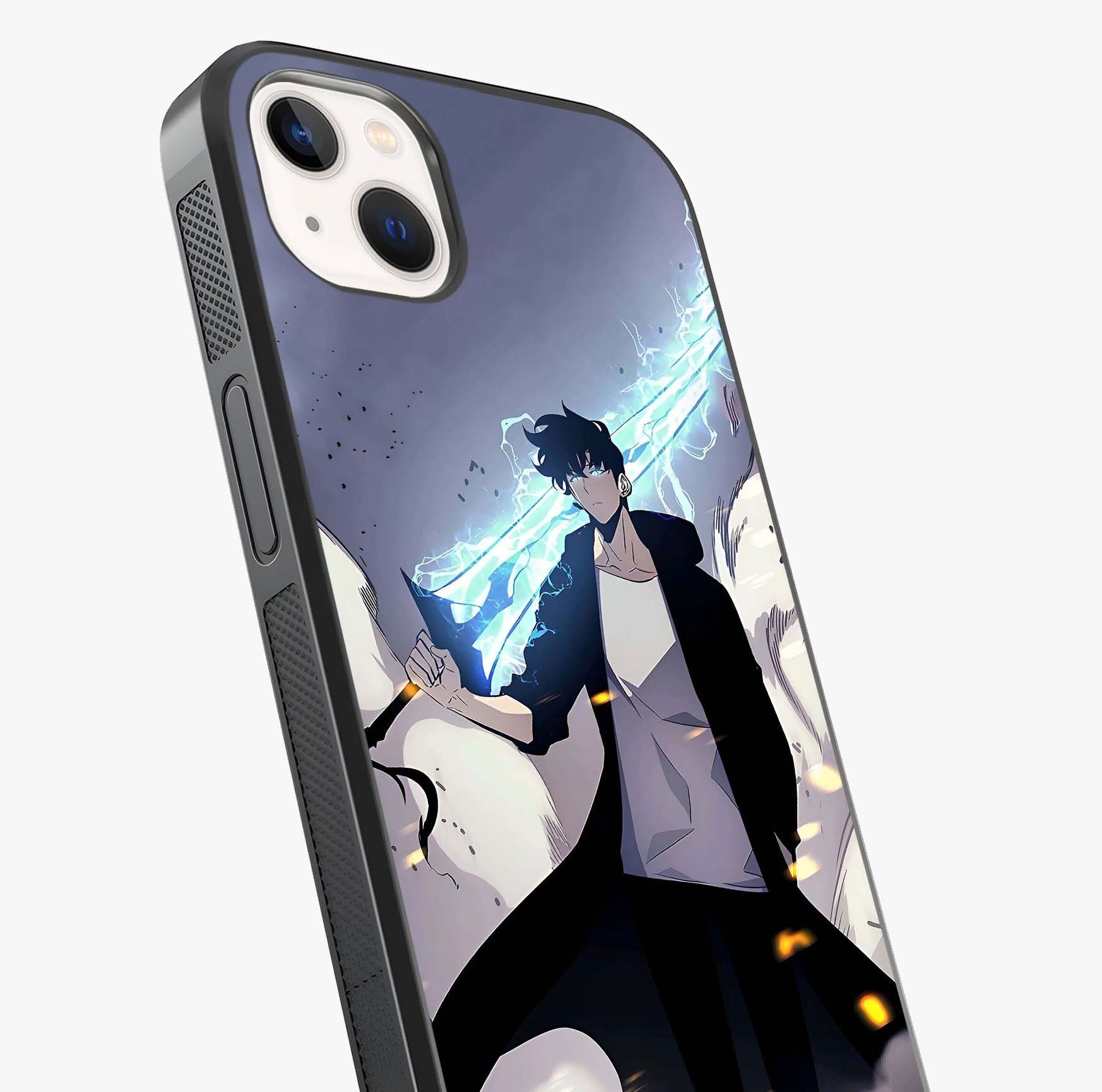 Dark Lightning Anime Warrior Glass Case captured at a warm angle highlighting gloss, texture and premium glass finish.