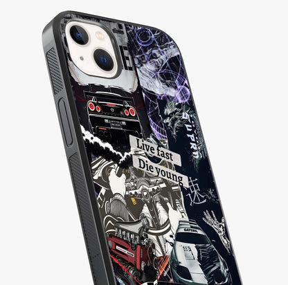 Die Young Glass Case captured at a warm angle highlighting gloss, texture and premium glass finish.