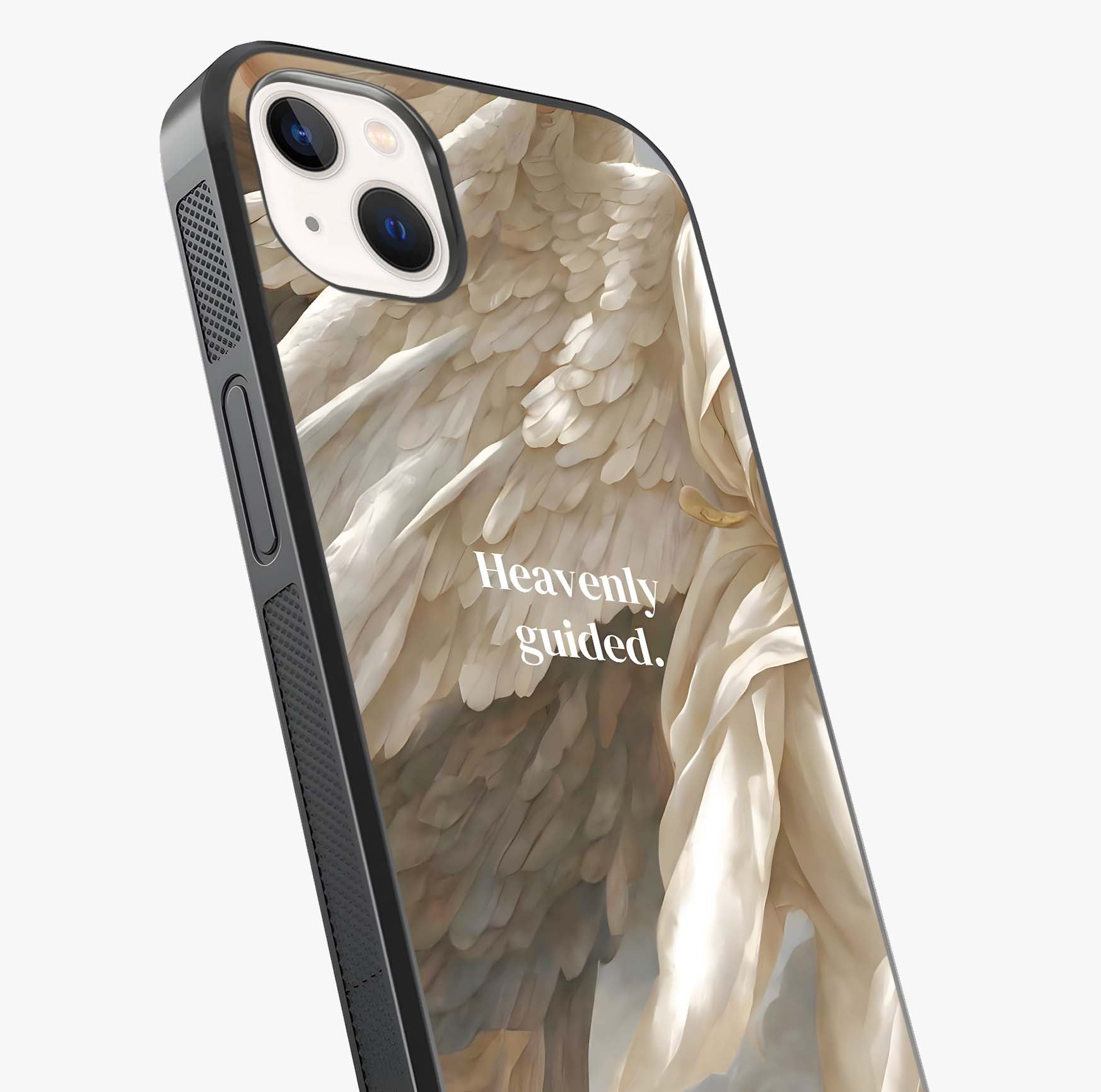 Divine Winged Grace Glass Case captured at a warm angle highlighting gloss, texture and premium glass finish.