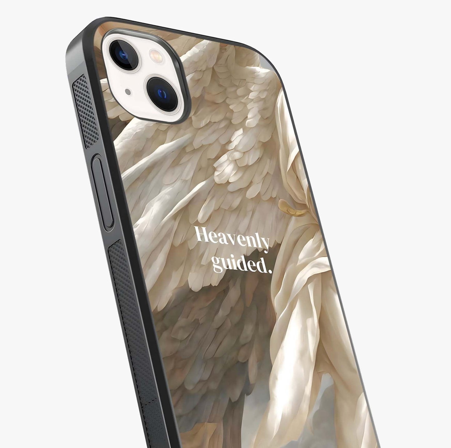 Divine Winged Grace Glass Case captured at a warm angle highlighting gloss, texture and premium glass finish.