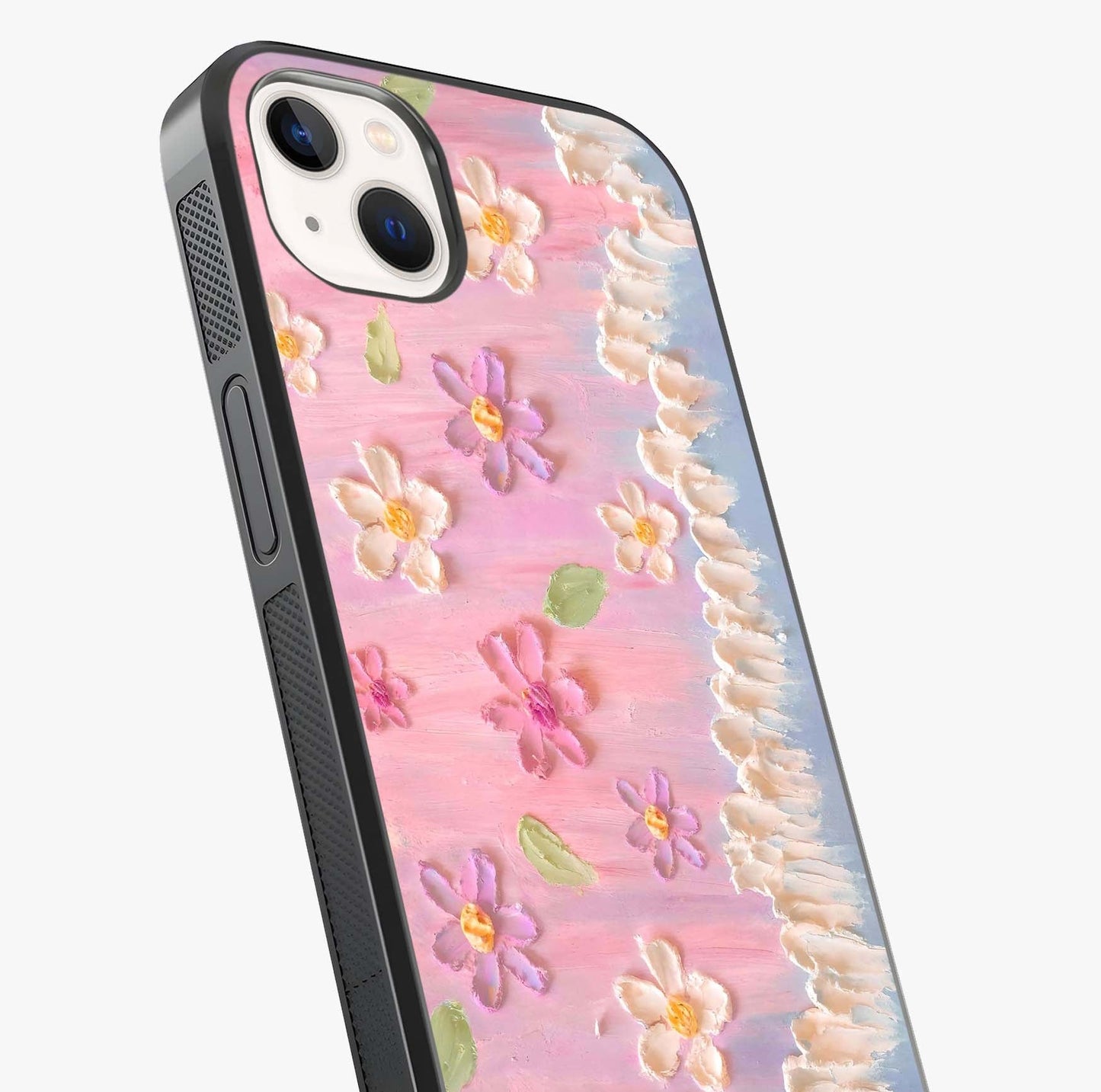 Dreamy Painted Garden Glass Case captured at a warm angle highlighting gloss, texture and premium glass finish.