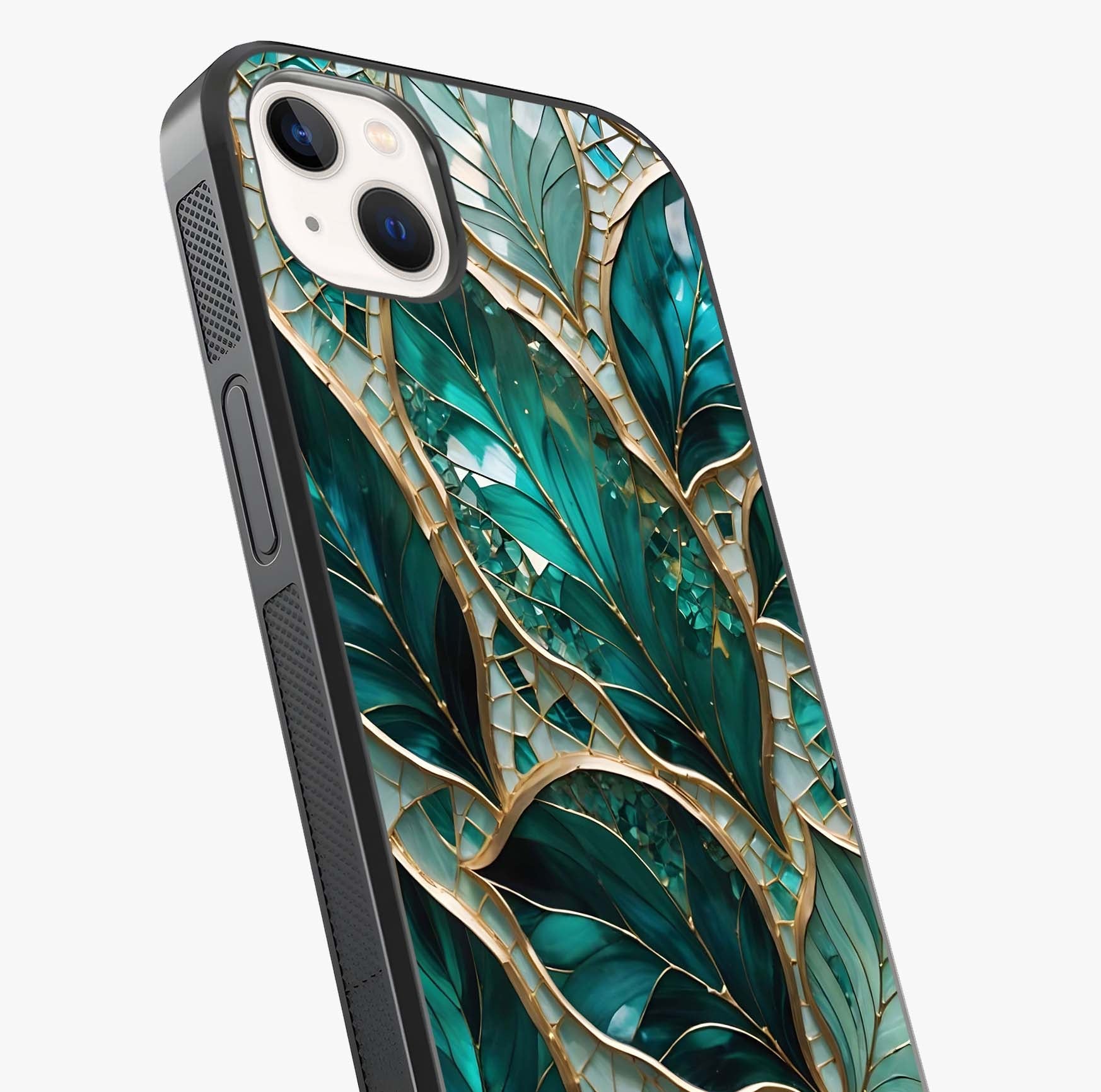 Emerald Leaf Glass Glass Case captured at a warm angle highlighting gloss, texture and premium glass finish.