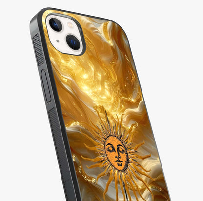 Eternal Golden Glow Glass Case captured at a warm angle highlighting gloss, texture and premium glass finish.