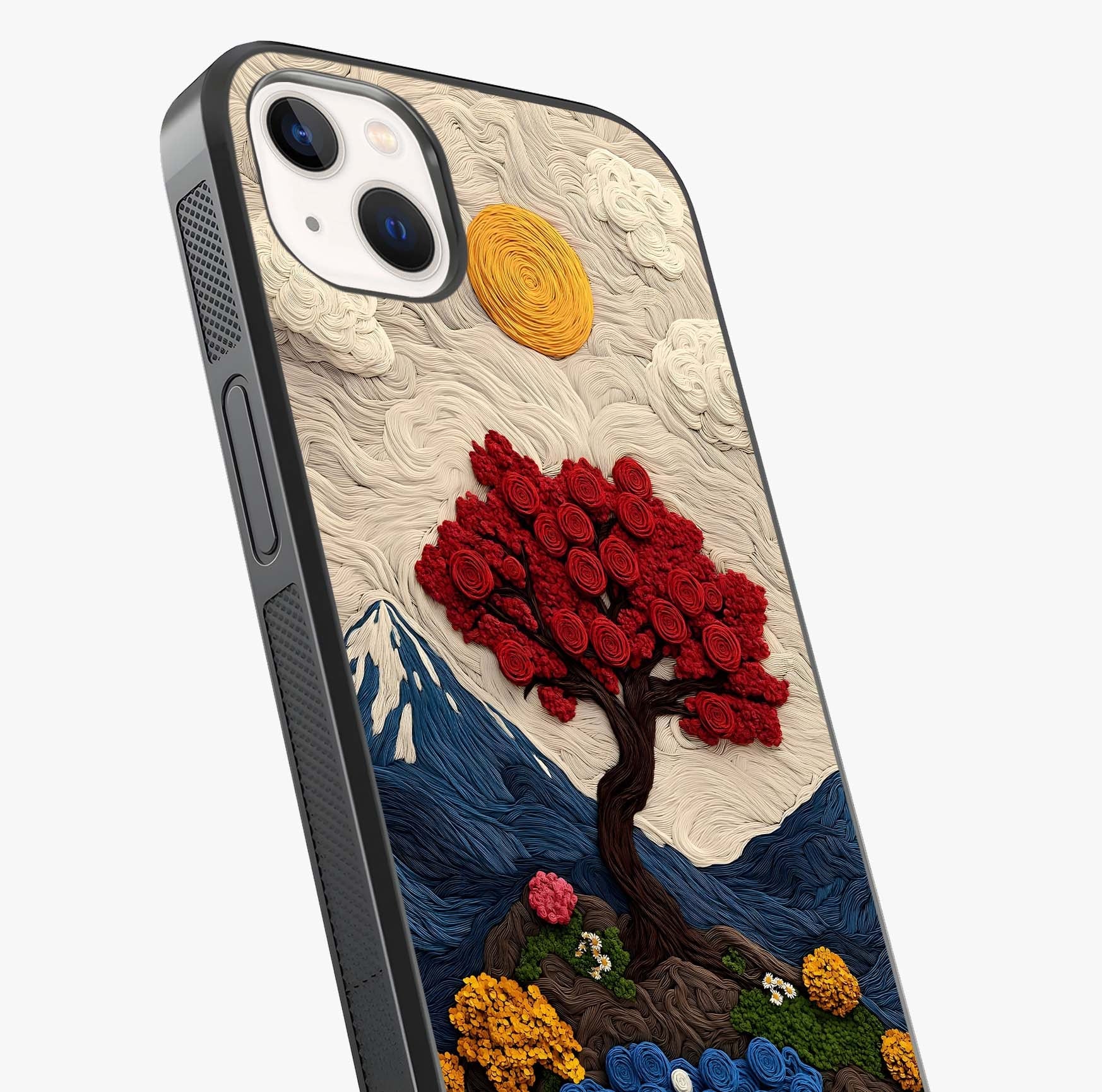 Eternal Nature Tapestry Glass Case captured at a warm angle highlighting gloss, texture and premium glass finish.