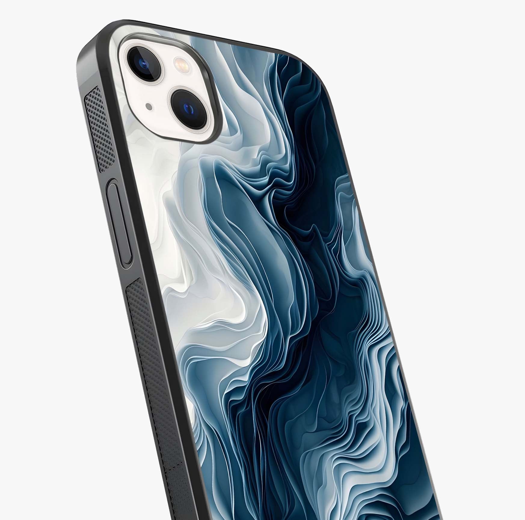 Ethereal Paper Marble Glass Case captured at a warm angle highlighting gloss, texture and premium glass finish.