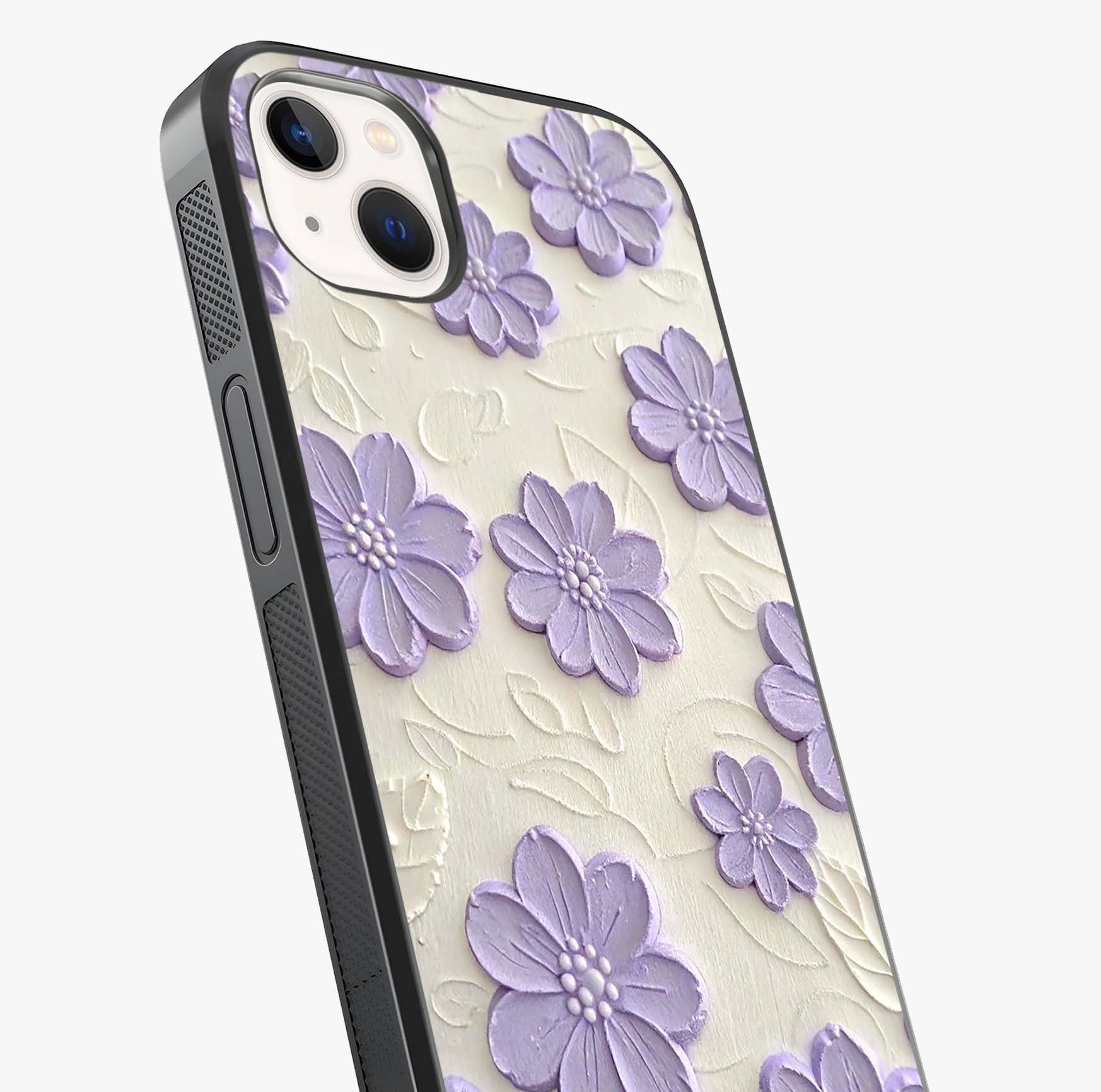 Floral Wall Art With Purple Flowers Glass Case captured at a warm angle highlighting gloss, texture and premium glass finish.