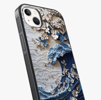 Floral Wave Origami Glass Case captured at a warm angle highlighting gloss, texture and premium glass finish.