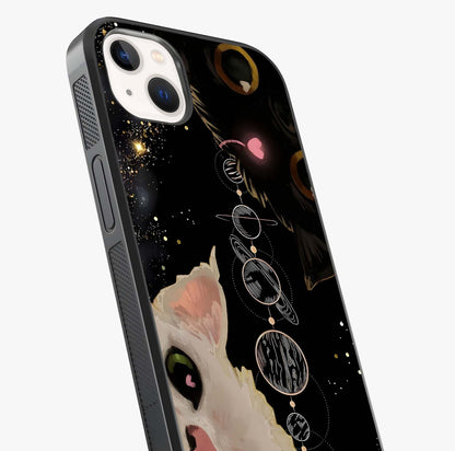 Galactic Cat Glass Case captured at a warm angle highlighting gloss, texture and premium glass finish.