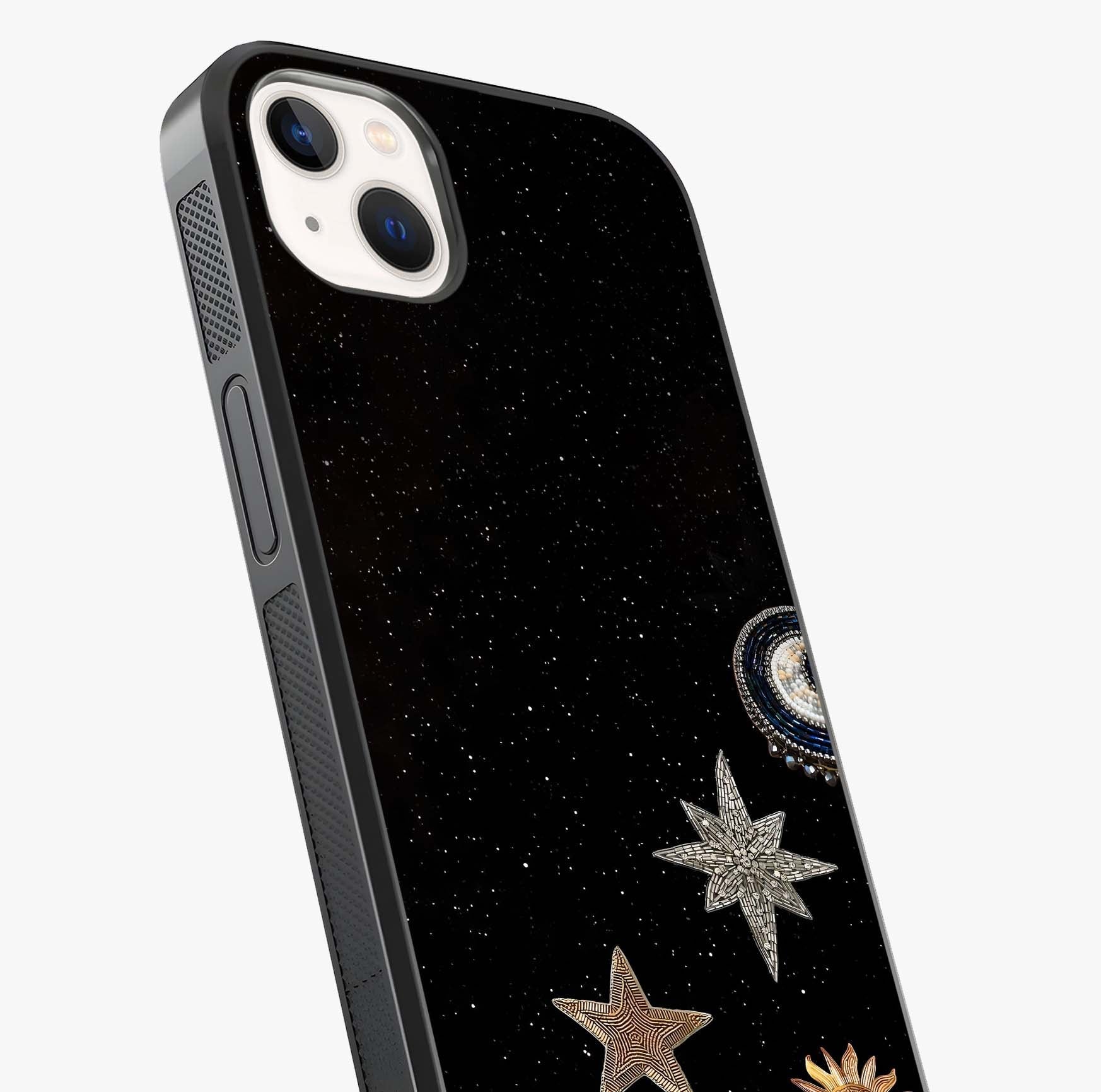 Galactic Charm Glow Glass Case captured at a warm angle highlighting gloss, texture and premium glass finish.