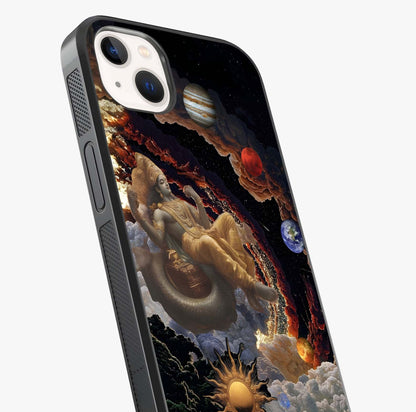 Galactic Divine God Glass Case captured at a warm angle highlighting gloss, texture and premium glass finish.