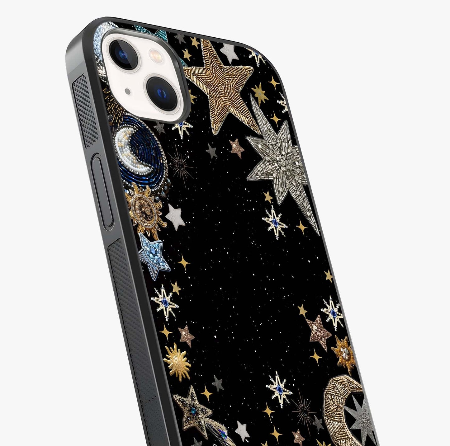 Galactic Jewel Stars Glass Case captured at a warm angle highlighting gloss, texture and premium glass finish.