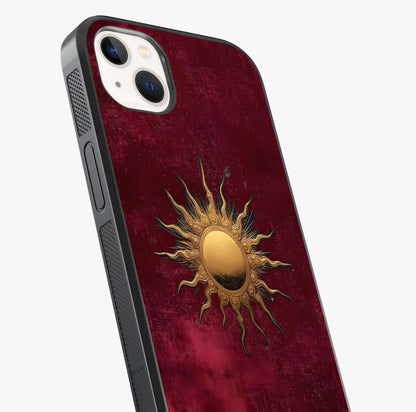 Gold Sun Blush Glass Case captured at a warm angle highlighting gloss, texture and premium glass finish.