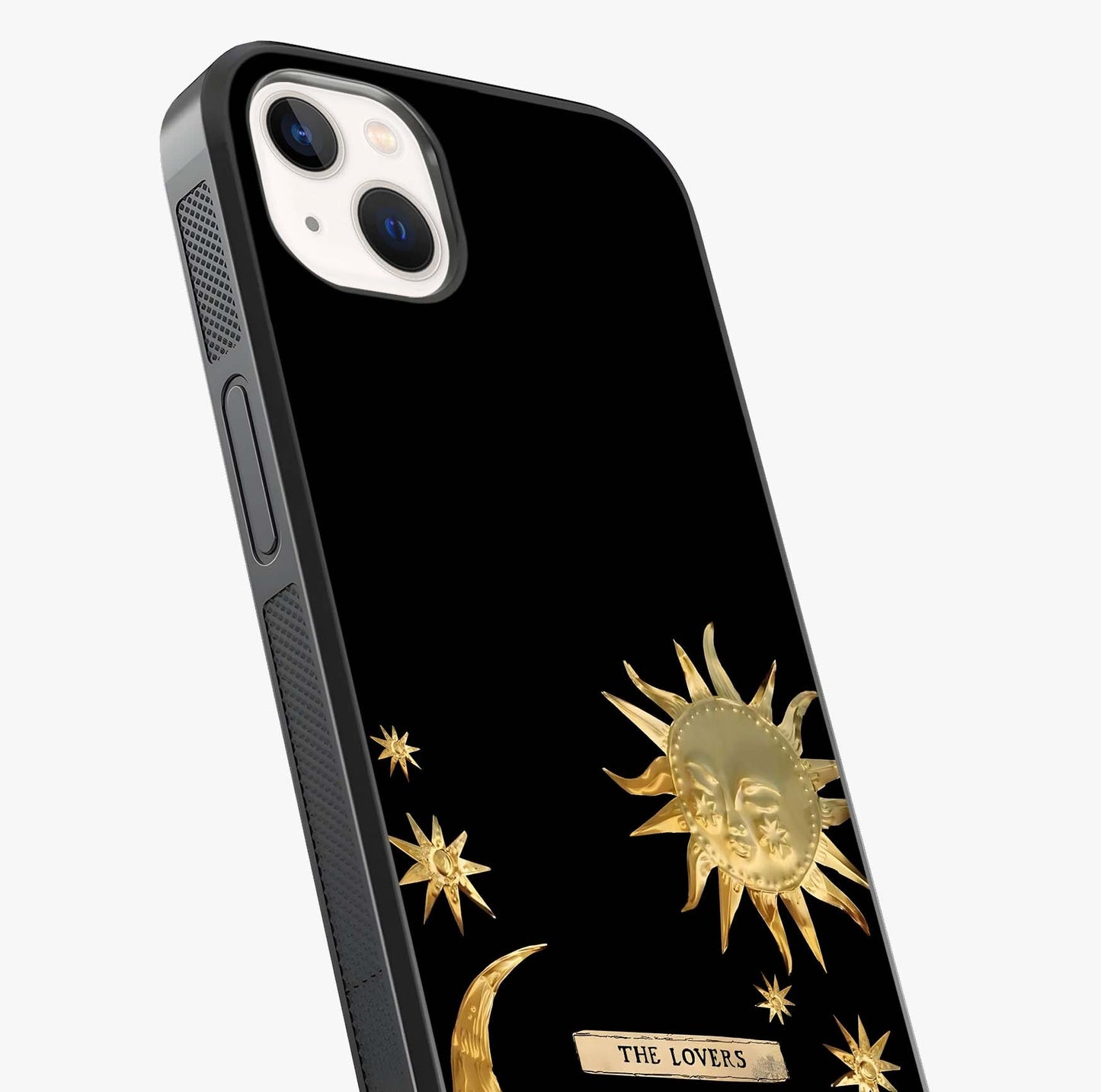 Golden Celestial Charm Glass Case captured at a warm angle highlighting gloss, texture and premium glass finish.