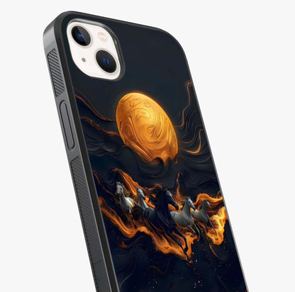 Golden Stallion Moonride Glass Case captured at a warm angle highlighting gloss, texture and premium glass finish.