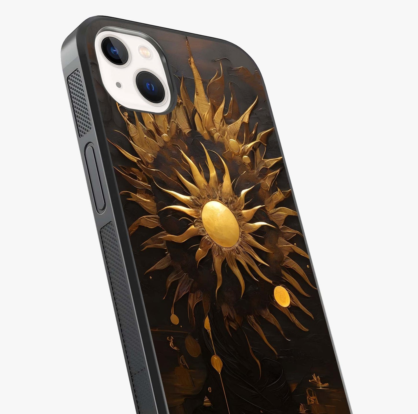 Golden Sun Majesty Glass Case captured at a warm angle highlighting gloss, texture and premium glass finish.