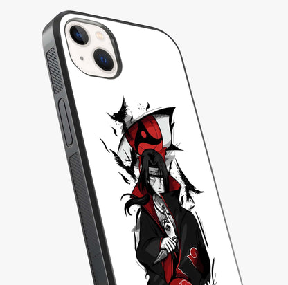 Itachi Sharingan Glass Case captured at a warm angle highlighting gloss, texture and premium glass finish.