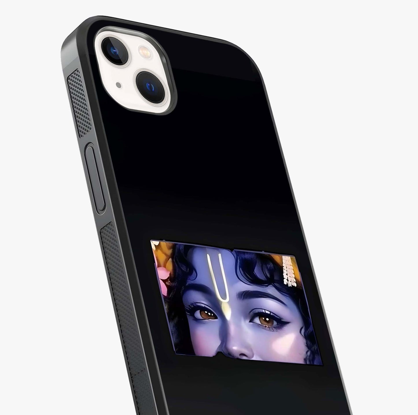 Krishna Divine Embrace Glass Case captured at a warm angle highlighting gloss, texture and premium glass finish.