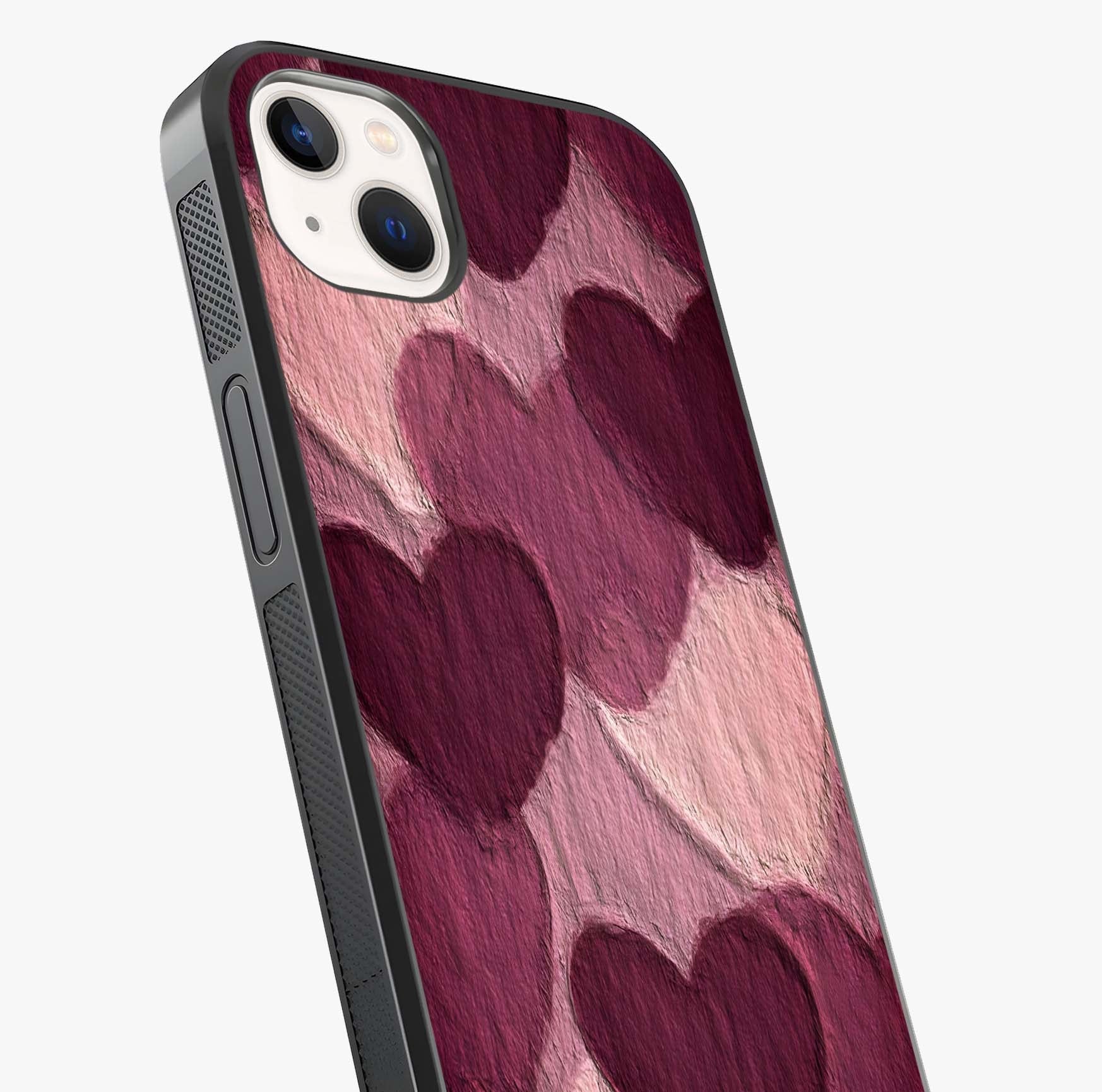Layered Paper Hearts Glass Case captured at a warm angle highlighting gloss, texture and premium glass finish.