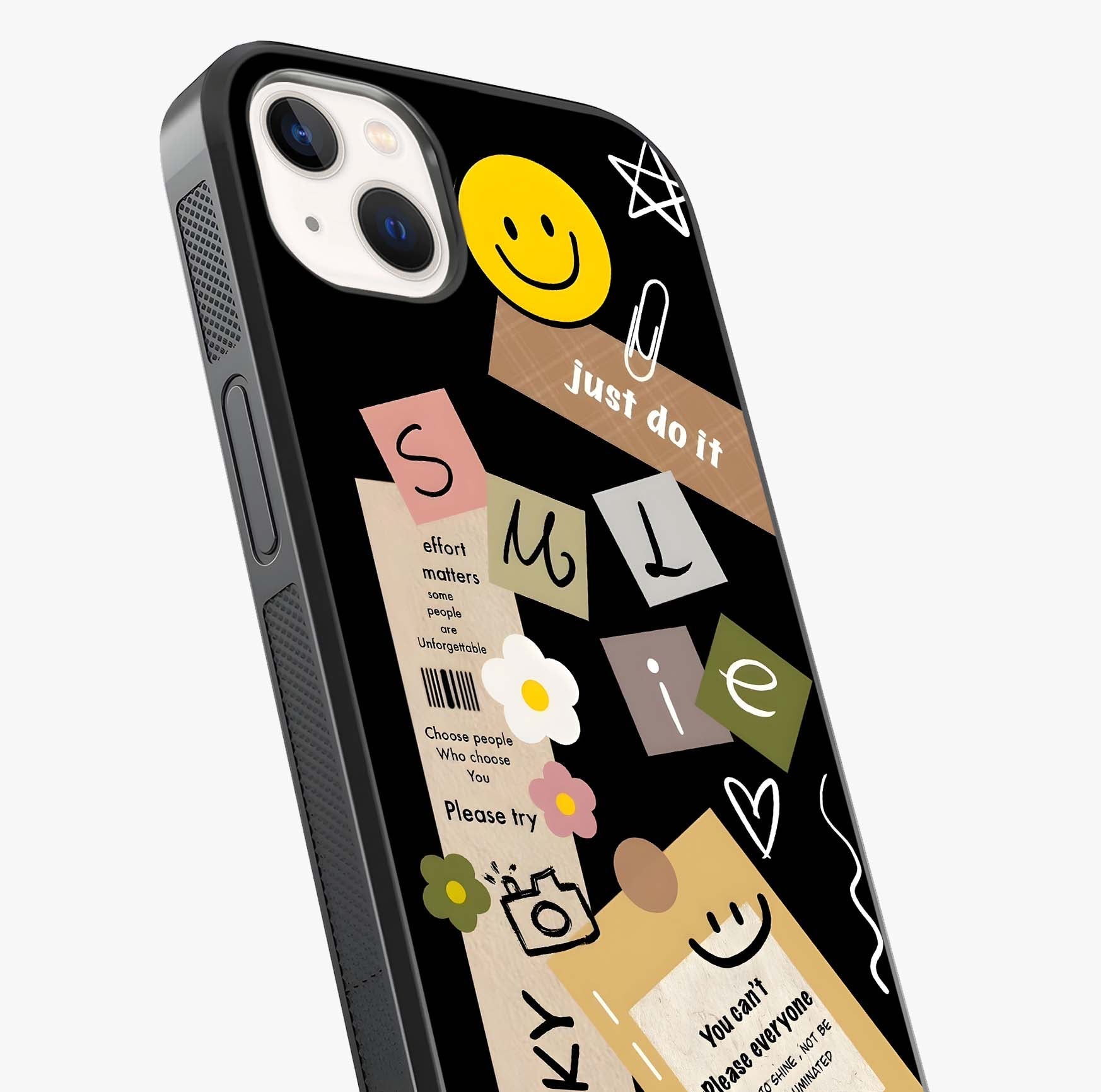 Lucky Aesthetic Collage Glass Case captured at a warm angle highlighting gloss, texture and premium glass finish.