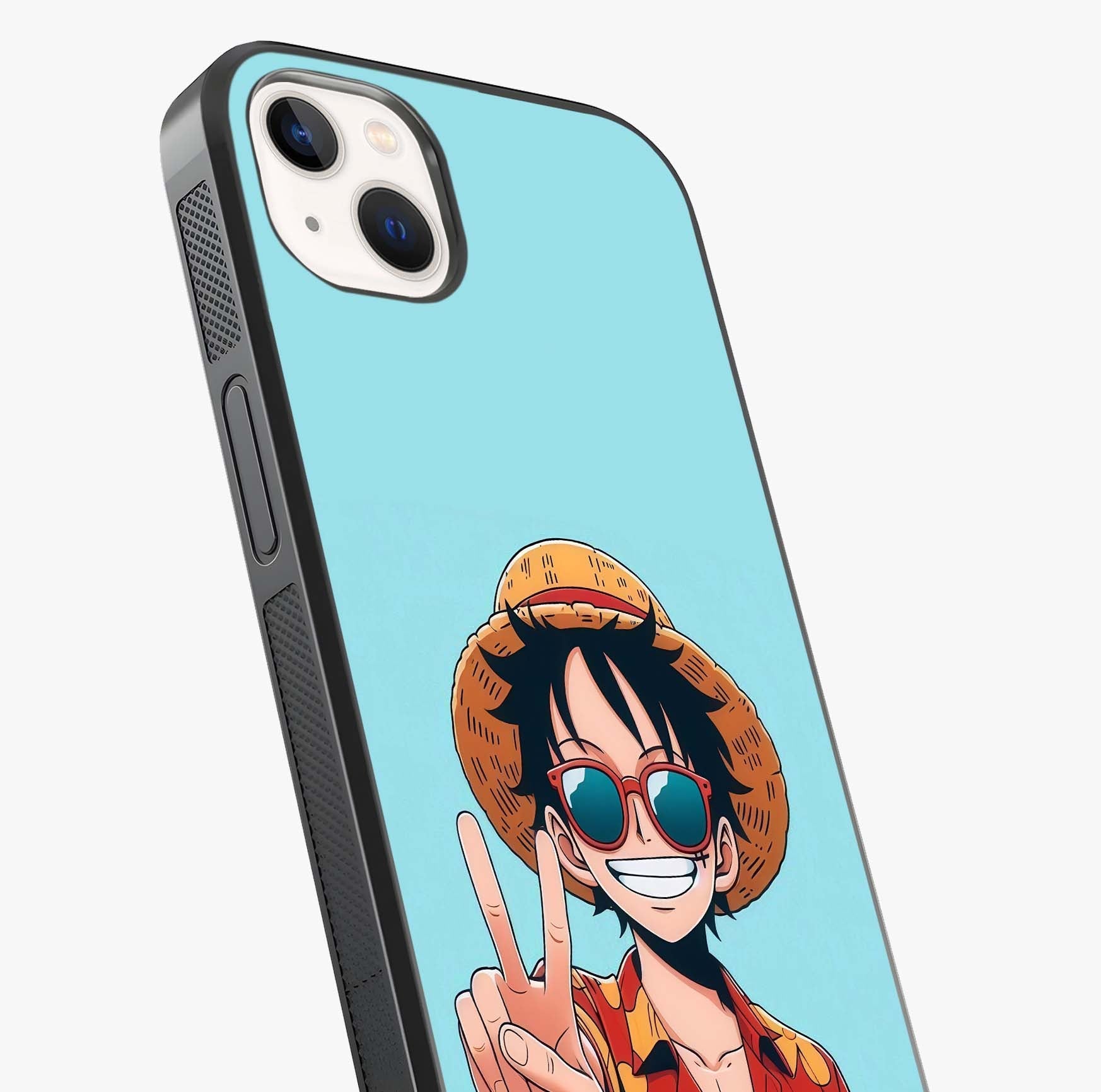 Luffy Summer Anime Vibe Glass Case captured at a warm angle highlighting gloss, texture and premium glass finish.