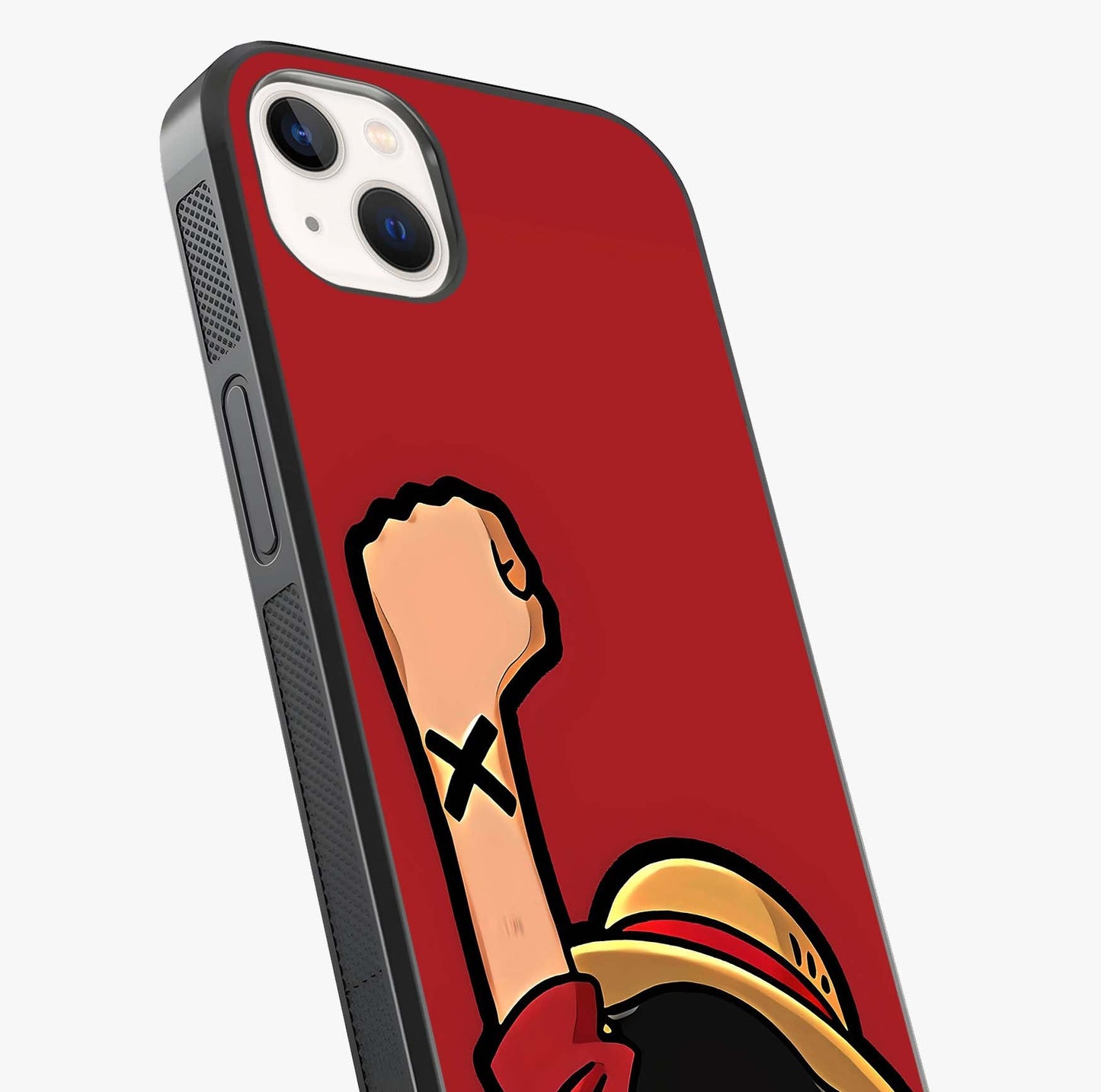 Luffy X Spirit Glass Case captured at a warm angle highlighting gloss, texture and premium glass finish.