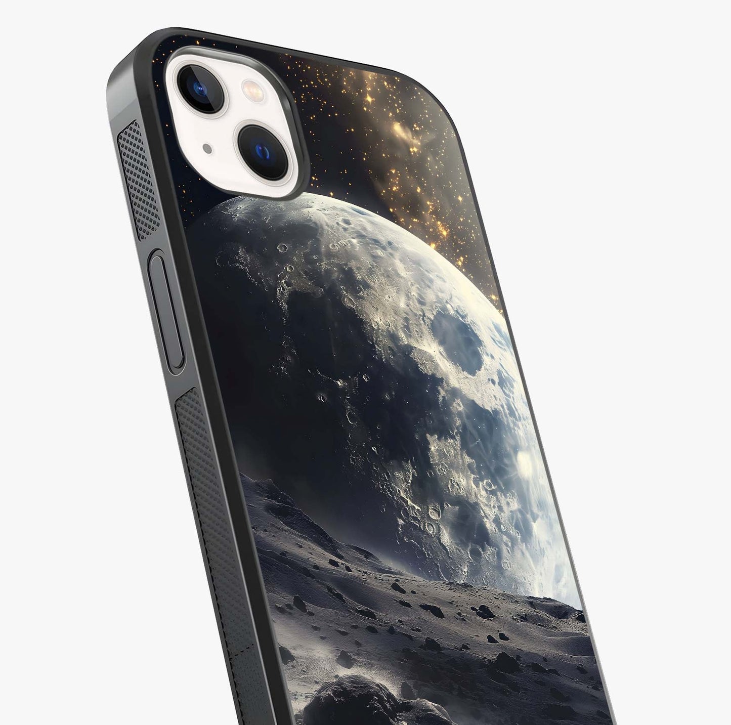 Lunar Horizon Glow Glass Case captured at a warm angle highlighting gloss, texture and premium glass finish.