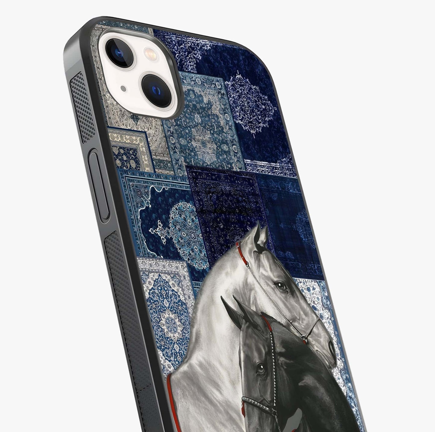 Midnight Stallion Blues Glass Case captured at a warm angle highlighting gloss, texture and premium glass finish.