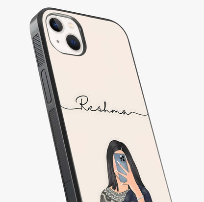 Mirror Mood Muse With Custom Name Glass Case captured at a warm angle highlighting gloss, texture and premium glass finish.