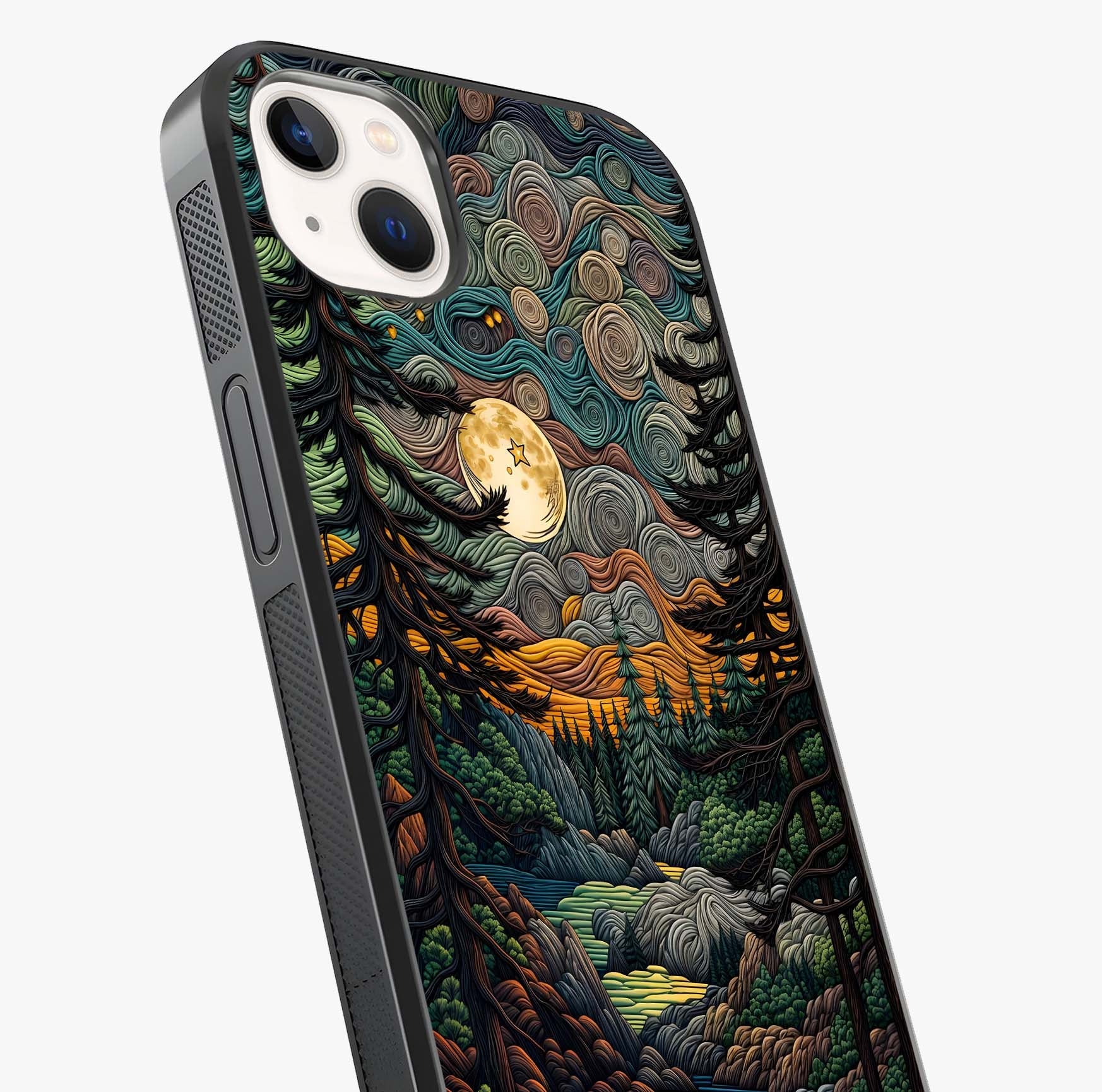 Moonlight Forest Dream Glass Case captured at a warm angle highlighting gloss, texture and premium glass finish.