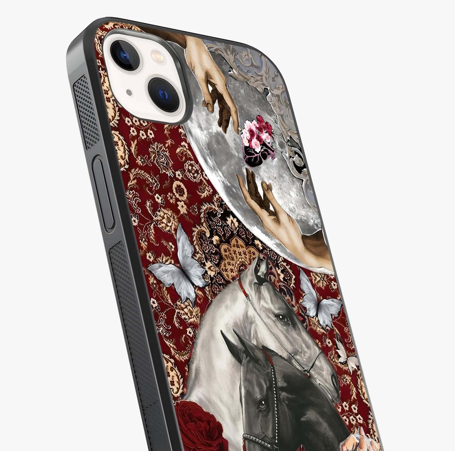 Moonlit Royal Stallion Glass Case captured at a warm angle highlighting gloss, texture and premium glass finish.