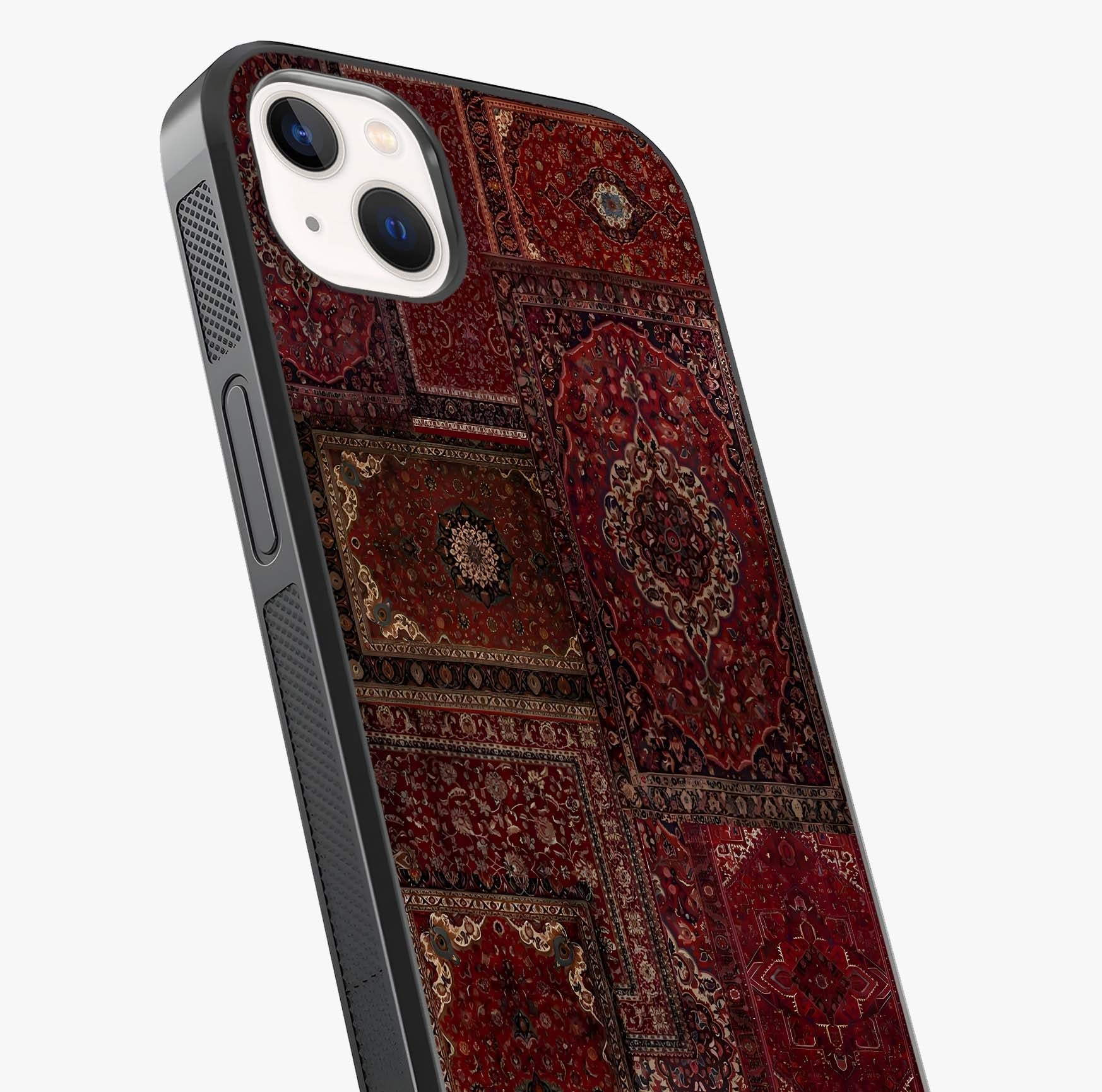Persian Velvet Tale Glass Case captured at a warm angle highlighting gloss, texture and premium glass finish.