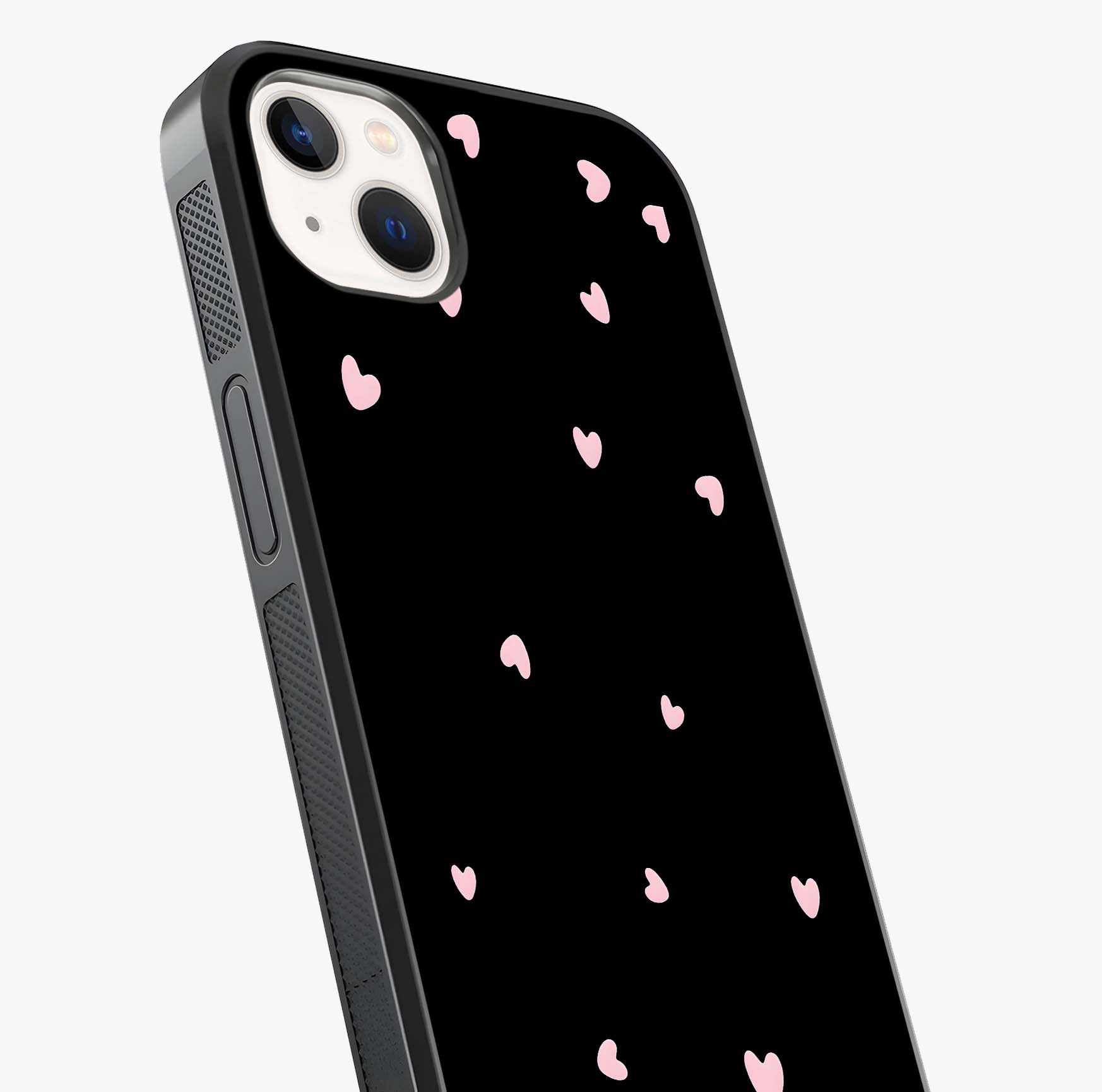 Pink Love Drops Glass Case captured at a warm angle highlighting gloss, texture and premium glass finish.
