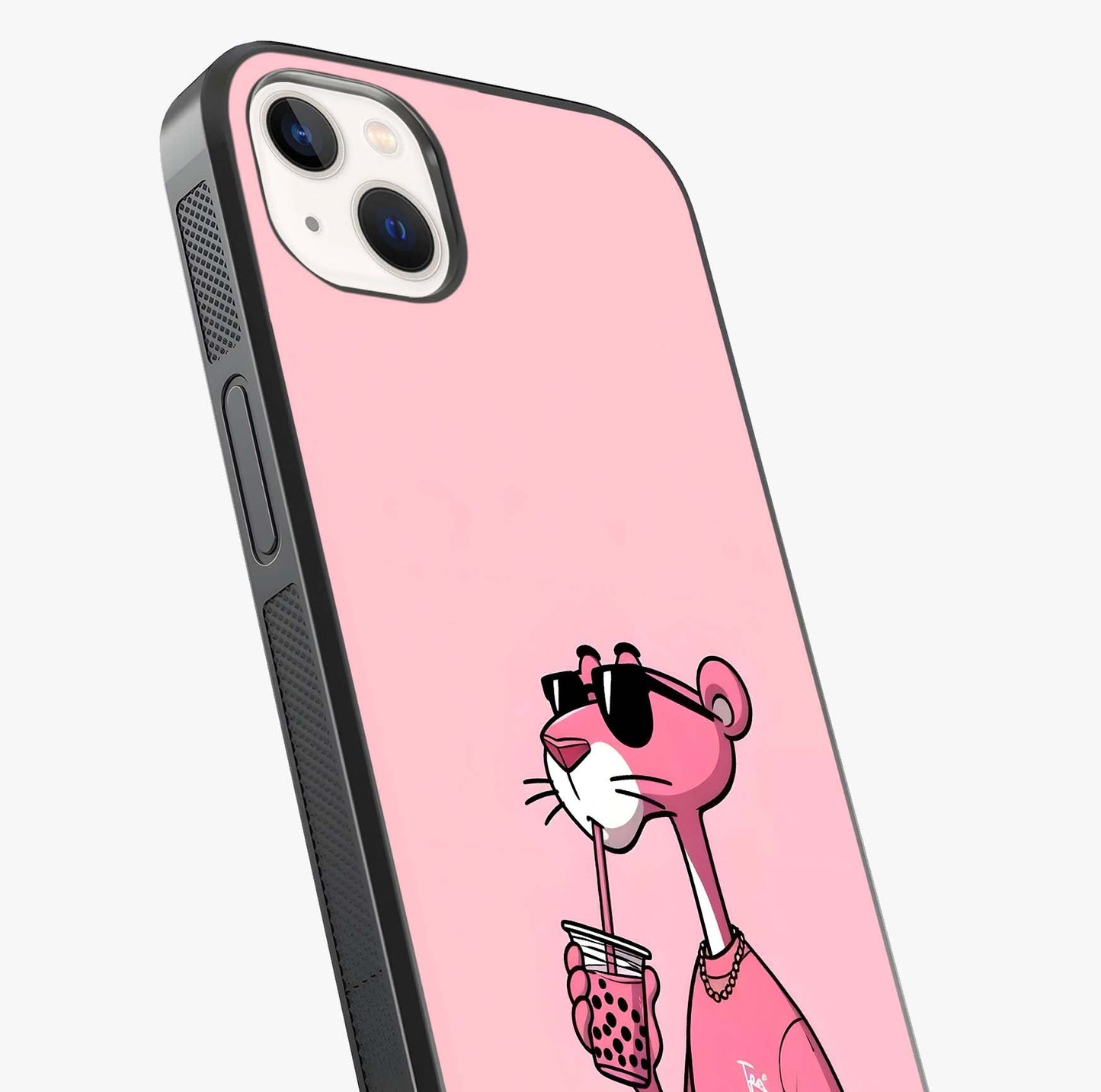 Pink Panther Glass Case captured at a warm angle highlighting gloss, texture and premium glass finish.