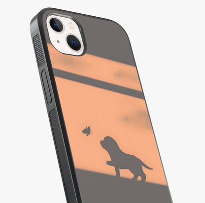 Puppy Shadow Art Glass Case captured at a warm angle highlighting gloss, texture and premium glass finish.