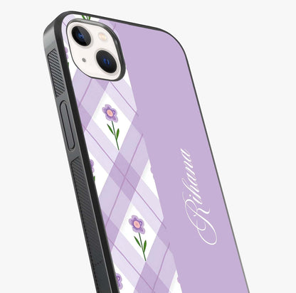 Purple Diamond Floral Glass Case captured at a warm angle highlighting gloss, texture and premium glass finish.