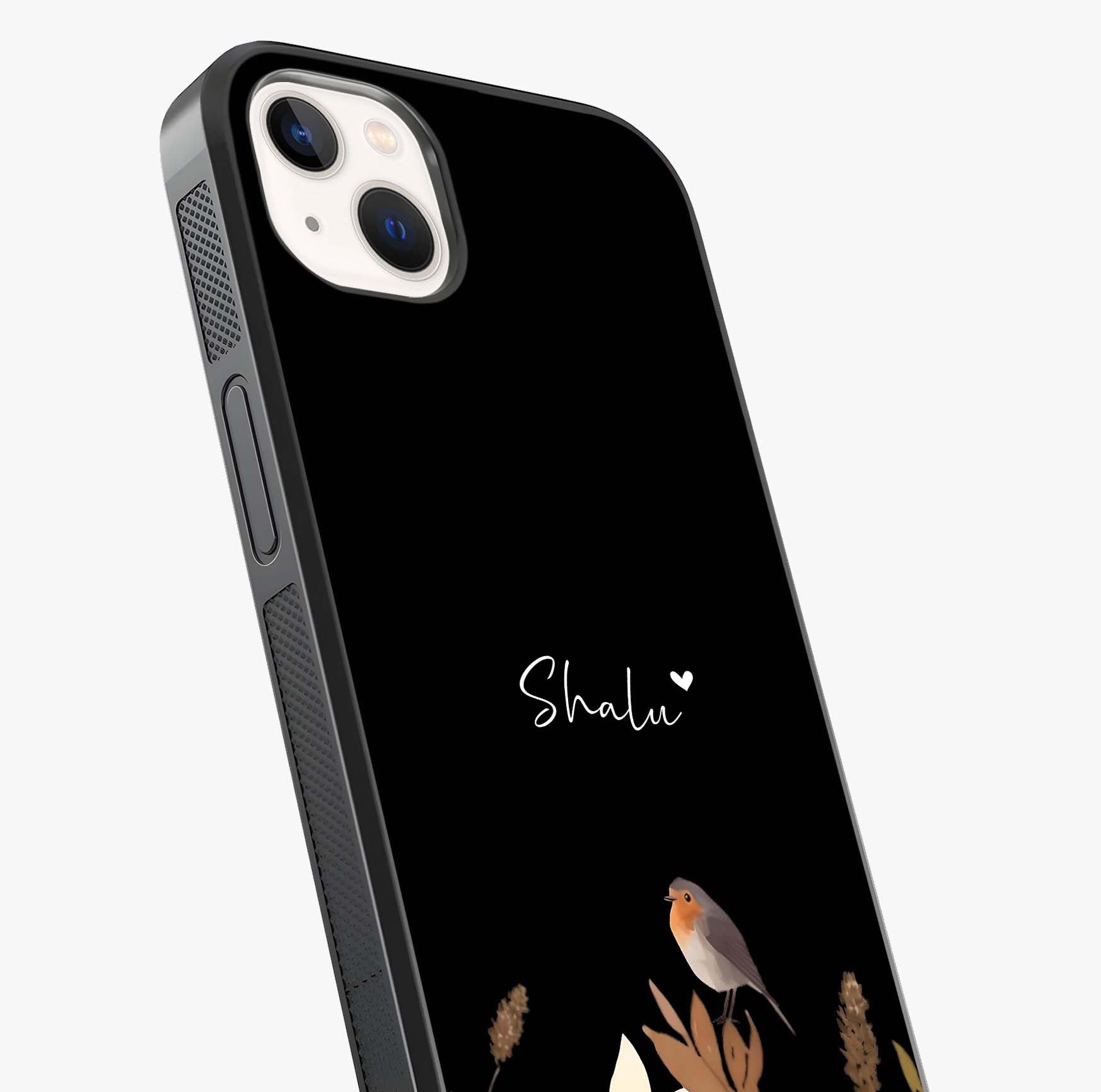 Quiet Garden Tune Custom Name Glass Case captured at a warm angle highlighting gloss, texture and premium glass finish.