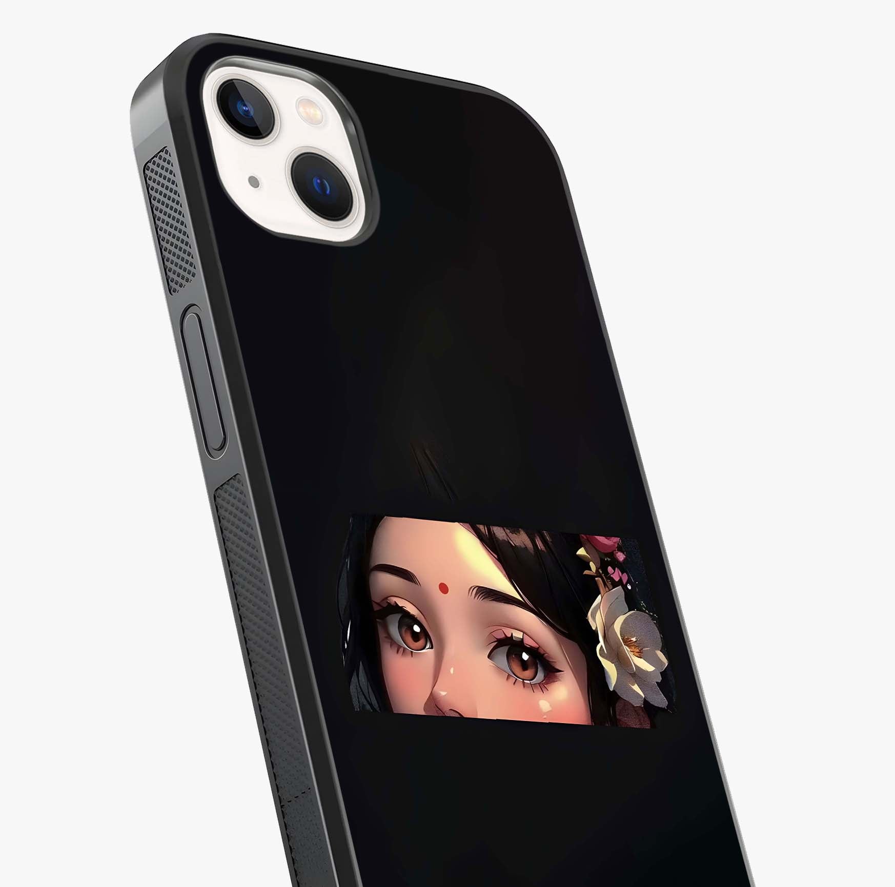 Radha Divine Embrace Glass Case captured at a warm angle highlighting gloss, texture and premium glass finish.