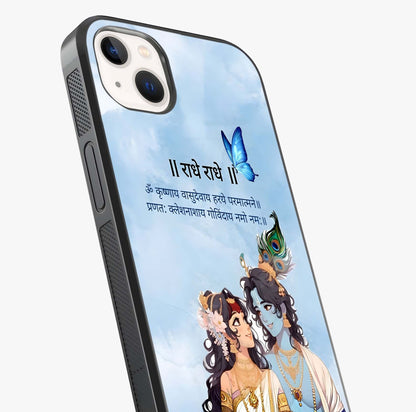 Radha Krishna Eternal Glass Case captured at a warm angle highlighting gloss, texture and premium glass finish.