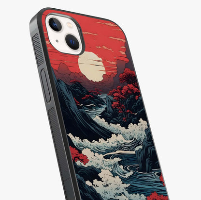 Red Sunset Scenery Glass Case captured at a warm angle highlighting gloss, texture and premium glass finish.