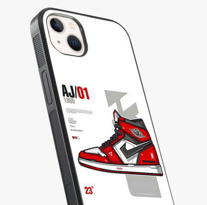 Retro Sneaker Blueprint Glass Case captured at a warm angle highlighting gloss, texture and premium glass finish.