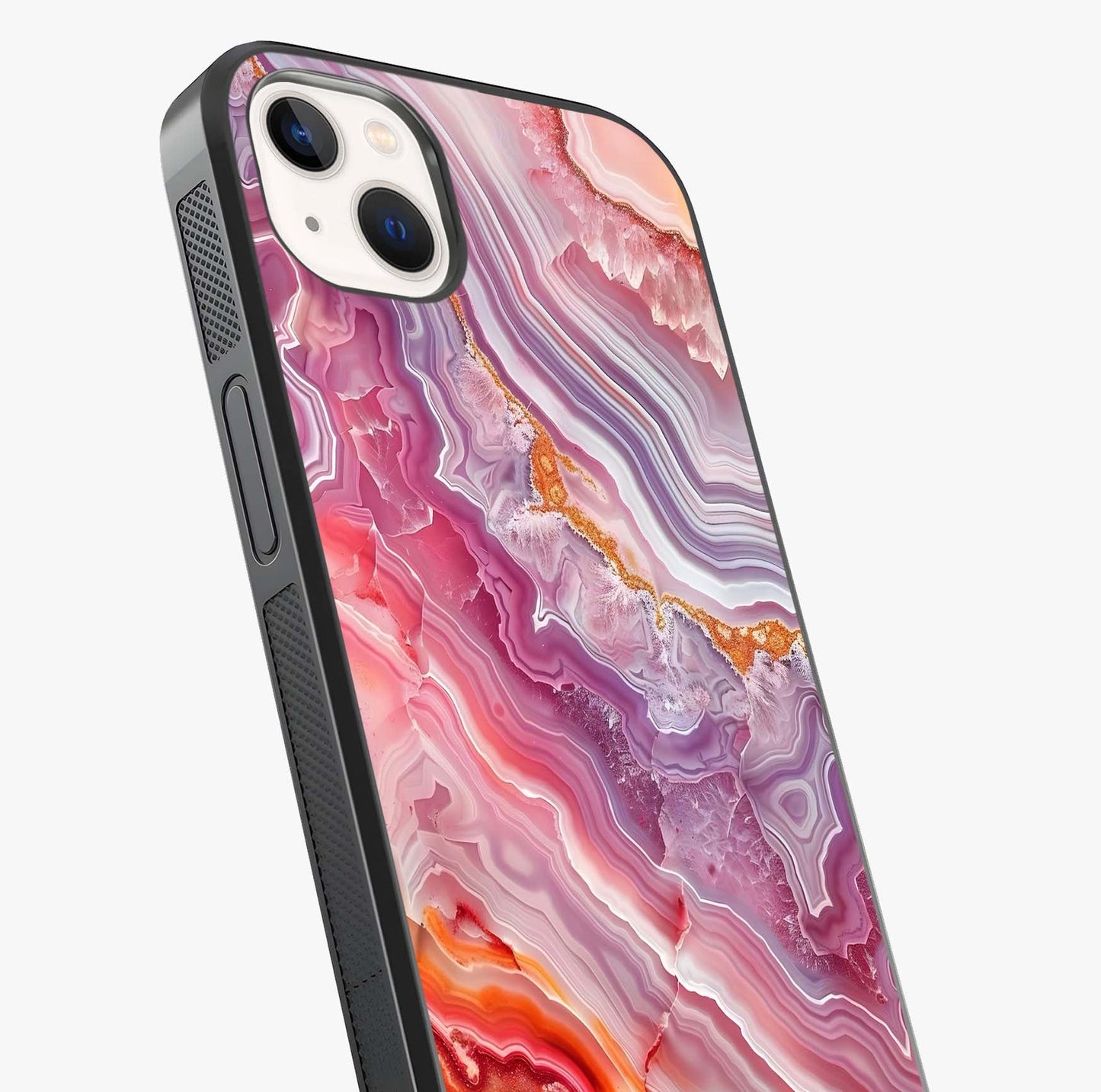 Rose Quartz Marble Glass Case captured at a warm angle highlighting gloss, texture and premium glass finish.