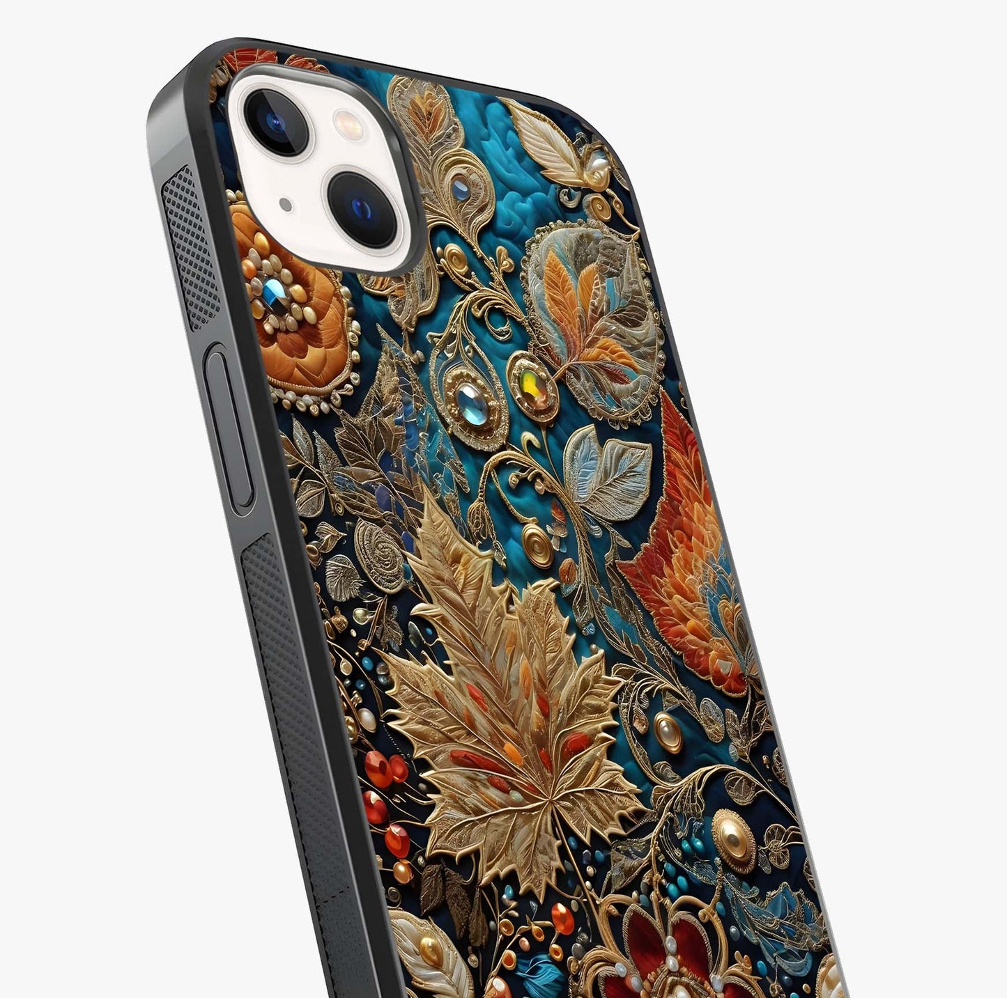 Royal Jewel Garden Glass Case captured at a warm angle highlighting gloss, texture and premium glass finish.