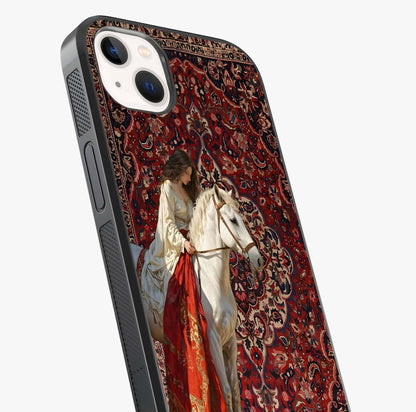 Royal Rider Tapestry Glass Case captured at a warm angle highlighting gloss, texture and premium glass finish.