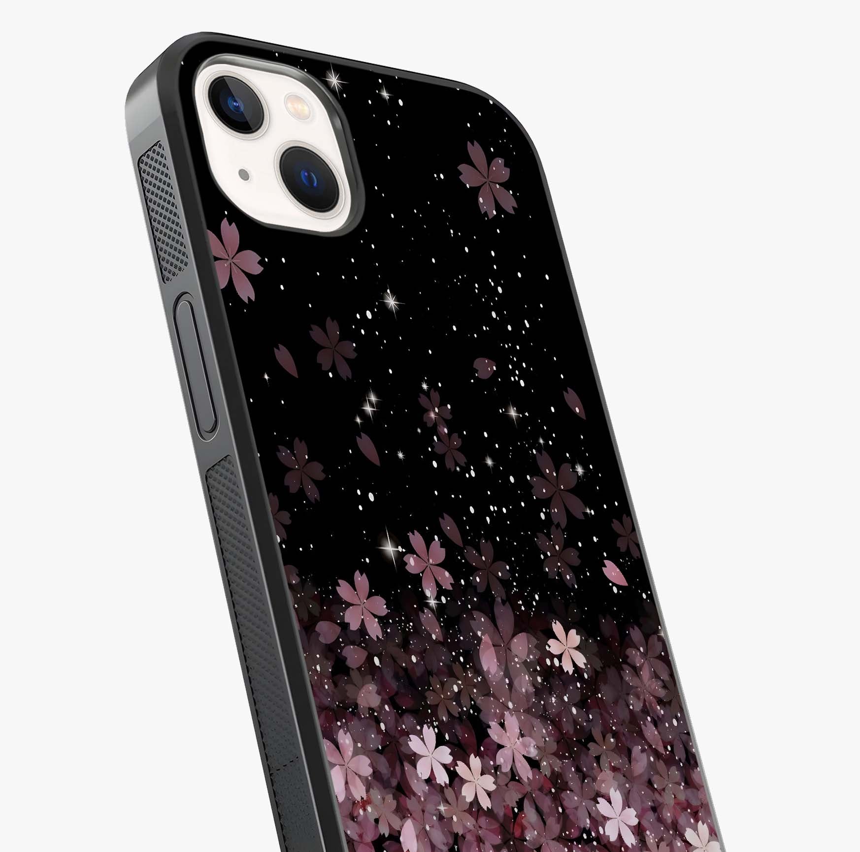Small Starry Flowers Glass Case captured at a warm angle highlighting gloss, texture and premium glass finish.
