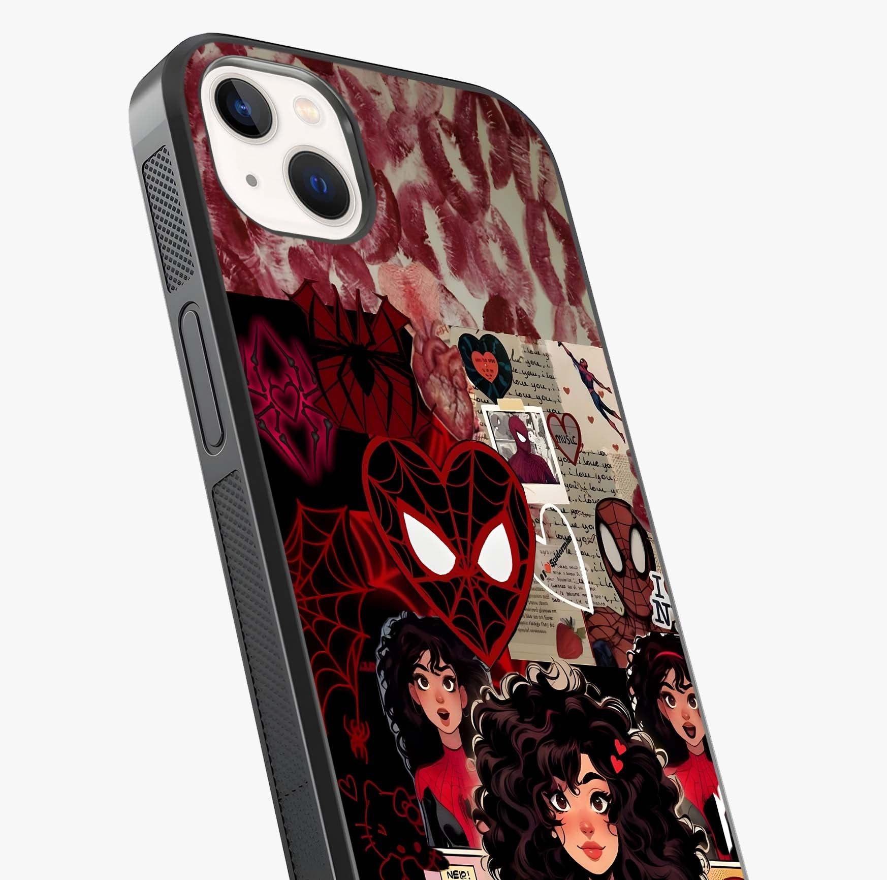 Spider Love Story Glass Case captured at a warm angle highlighting gloss, texture and premium glass finish.