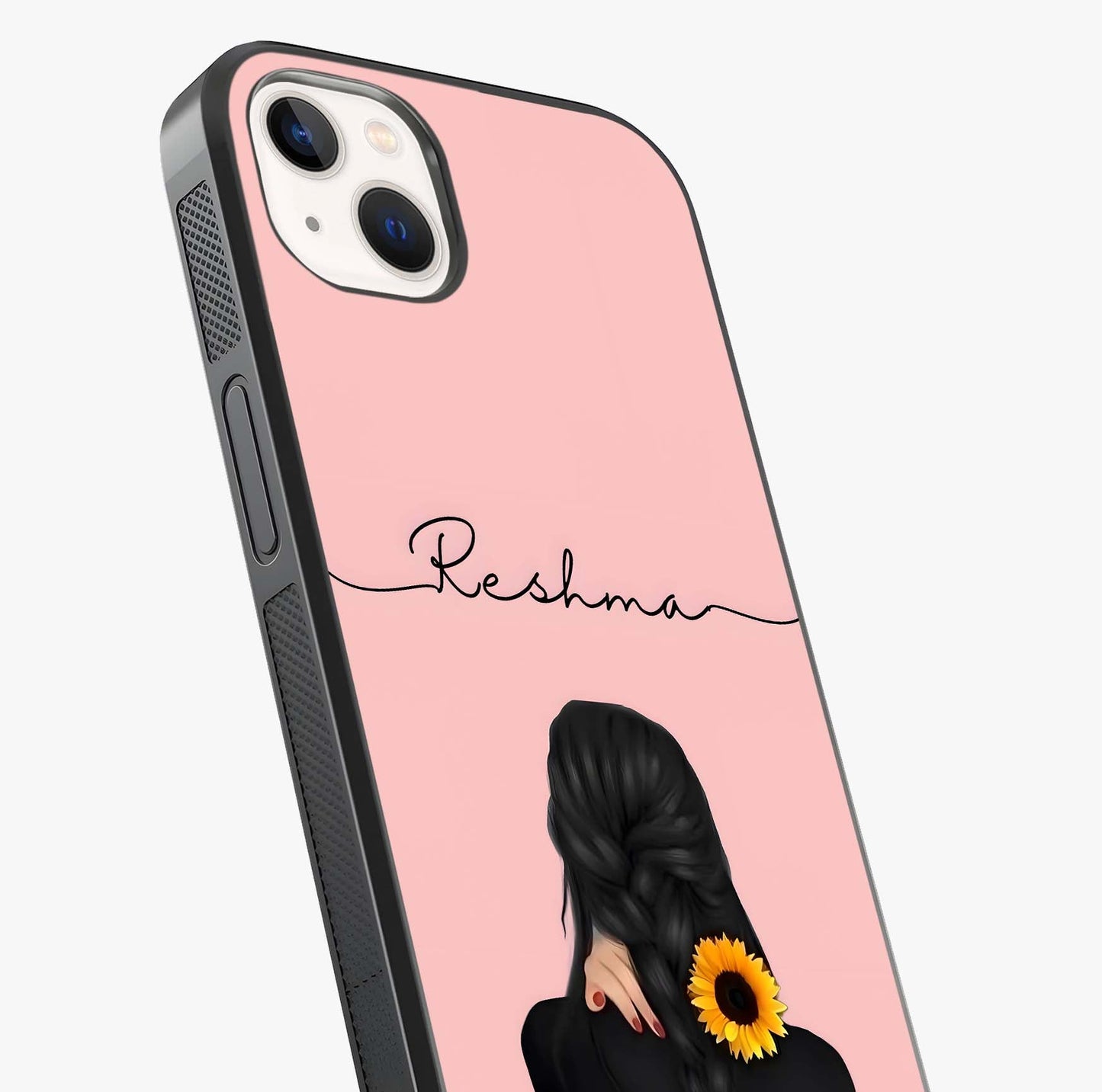 Sunflower Braid Beauty With Custom Name Glass Case captured at a warm angle highlighting gloss, texture and premium glass finish.